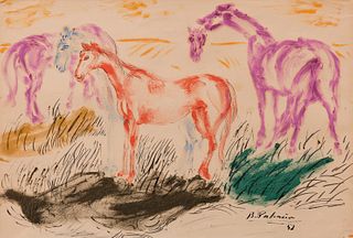 BENJAMIN PALENCIA (Barrax, Albacete, 1894 - Madrid, 1980).
"Horses", 1952.
Mixed media on paper.