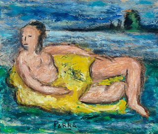 GINÉS PARRA (Zurgena, Almería, 1896 - Paris, France, 1960).
"On the beach".
Oil on canvas.
Signed in the lower margin.