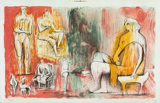 HENRY MOORE (United Kingdom, 1898 - 1986).
"Woman holding cat," 1949.
Color lithograph on paper, copy 21/75.