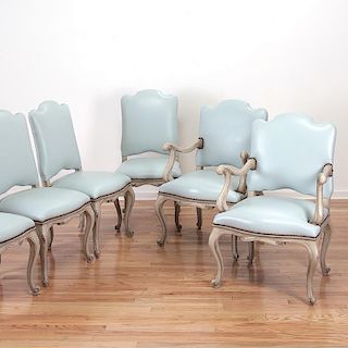 Set (6) Venetian style leather dining chairs
