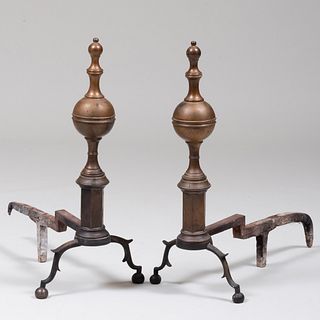 Pair of Federal Brass Andirons, New York, Signed R. Wittingham