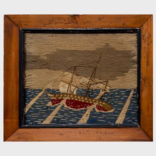 English Woolwork Picture of a Sinking Ship