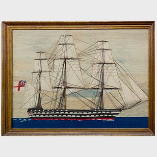 English Woolwork Picture of a Battleship
