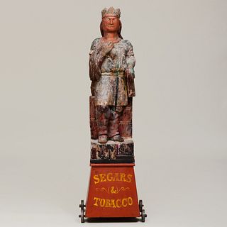 American Polychrome Painted Native American Figure on a Plinth
