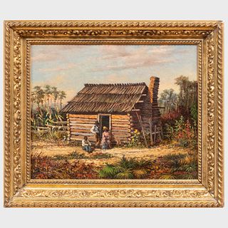 Attributed to William Aiken Walker (1838-1921): Log  Cabin Scene