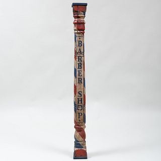 American Block-and-Turned Painted Wood Barber's Pole