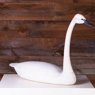 White Painted Wood Model of a Swan 