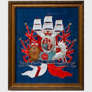 English Woolwork Picture of The British Coat-of-Arms