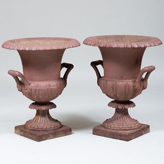 Pair of Victorian Painted Cast Iron Garden Urns