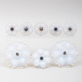 Assembled Set of Eight Opalescent Pressed Glass Curtain Tie Backs