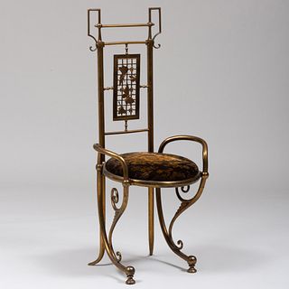 Unusual Aesthetic Movement Brass and Upholstered Side Chair 