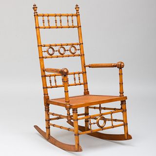 Faux Bamboo and Caned Rocking Chair, Attributed to R. J. Horner & Co.