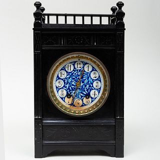 English Aesthetic Movement Ebonized and Porcelain Clock, Attributed to Louis Foreman Day