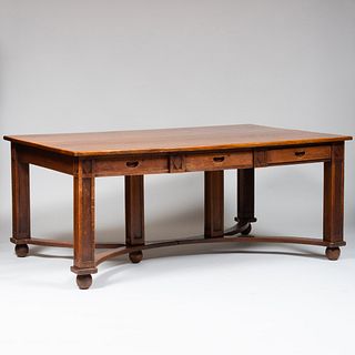 English Arts and Crafts Oak Library Table, Ambroise Heal