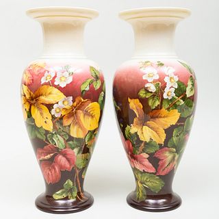 Pair of Doulton Lambeth Faience Vases Decoration with Vines and Berries
