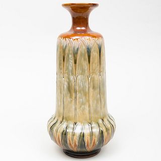 Royal Doulton Art Nouveau Glazed Pottery Vase with Stylized Leaves 