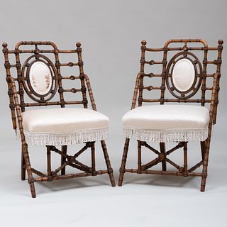 Pair of Neo-Grec Walnut Parlor Chairs, Stamped Hunzinger