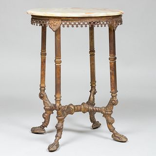 Victorian Gilt-Bronze and Brass Oval Table with Onyx Top