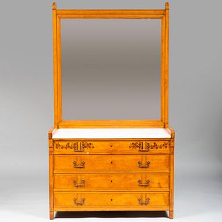 Aesthetic Movement Inlaid Maple Mirror and Chest of Drawers, Stamped Herter Brothers