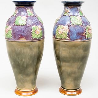 Pair of Royal Doulton Glazed Pottery Vases with Dogwood Decoration