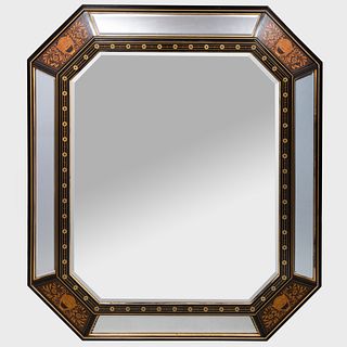 Fine and Large Aesthetic Movement Ebony, Bone and Various Woods Marquetry and Parcel-Gilt Mirror, Herter Brothers