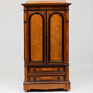 Aesthetic Movement Inlaid Walnut and Ebonized Small Armoire, attributed to Herter Brothers