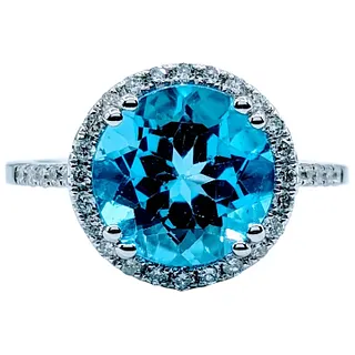 Beautiful Round Blue Topaz and Diamond Cocktail Ring