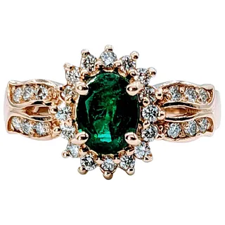 Classic Emerald & Diamond Halo Ring