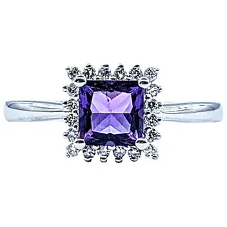 Princess Cut Amethyst & Diamond Halo Ring