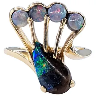 Stylish Opal & 14K Gold "Peacock" Ring