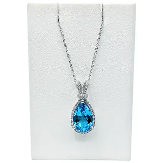 Serene Blue Topaz & Diamond Drop Pendant Necklace