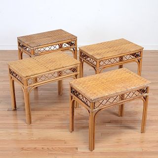 Set (4) Mid-Century rattan side tables