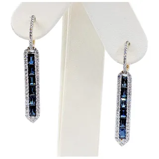 Stylish Sapphire & Diamond Bar Drop Earrings