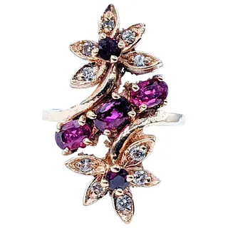 Elegant Ruby & Diamond Floral Cocktail Ring