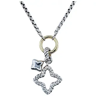David Yurman Quatrefoil Charm Necklace - Sterling Silver & 18K Gold