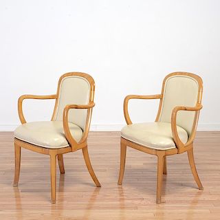 Pair French Moderne blonde wood armchairs
