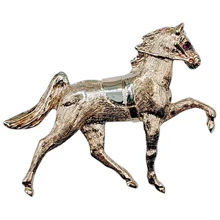 Unique Gold Horse Brooch with Ruby Eye