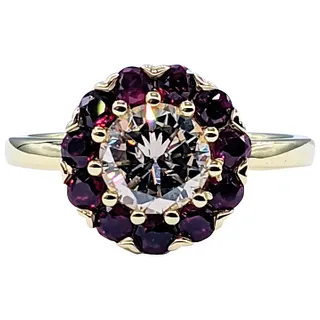 Brilliant Diamond & Ruby Halo Engagement Ring