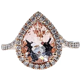 Romantic Morganite & Diamond Halo Ring