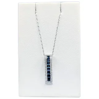 Contemporary Sapphire & Diamond Bar Pendant Necklace