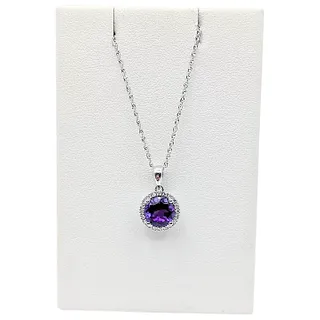 Royal Purple Amethyst & Diamond Halo Pendant Necklace