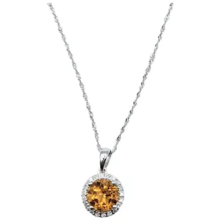 Sunny Citrine & Diamond Halo Pendant Necklace