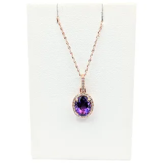 Beautiful Amethyst, Diamond & Rose Gold Pendant Necklace