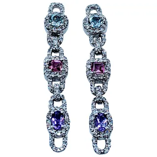 Stunning Colorful Gemstone & Diamond Dangle Earrings