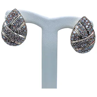 Bright 14k Pave Diamond Clip On Earrings
