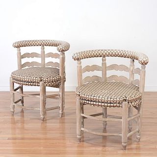Pair Designer limed wood roundabout chairs