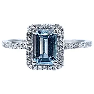 Emerald Cut Aquamarine & Diamond Dinner Ring