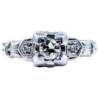 Antique Diamond & 18K White Gold Engagement Ring