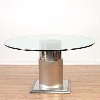 Pace style brushed chrome pedestal dining table