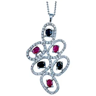 Beautiful Modern Ruby, Sapphire, and Diamond Pendant